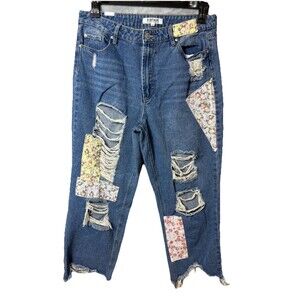 Vintage Almost Famous Patchwork Jeans  sz 13 Ripped/Raw Hem  Boho Distressed